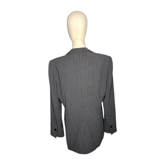 Vintage 90s Armani Collezioni Black White Pinstripe Single Button Blazer Size 12 - Picture 7 of 9
